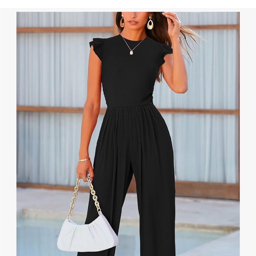 Pretty Garden NWT Black Ruffle-Sleeve Wide-Leg Jumpsuit, Size M